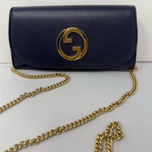 Gucci Navy Blue Leather Chain Bag